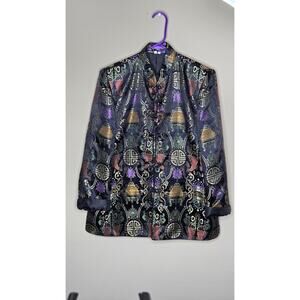 SILK Chinese brocade mandarin collar Lined jacket Women’s Large Traditional